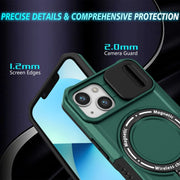 For iPhone 13 Sliding Camshield Magsafe Holder TPU Hybrid PC Phone Case(Deep Green)