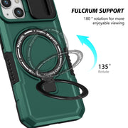 For iPhone 13 Sliding Camshield Magsafe Holder TPU Hybrid PC Phone Case(Deep Green)