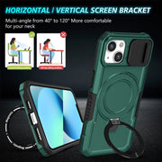 For iPhone 13 Sliding Camshield Magsafe Holder TPU Hybrid PC Phone Case(Deep Green)