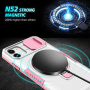 For iPhone 12 Sliding Camshield Magsafe Holder TPU Hybrid PC Phone Case(Pink White)