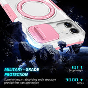 For iPhone 12 Sliding Camshield Magsafe Holder TPU Hybrid PC Phone Case(Pink White)