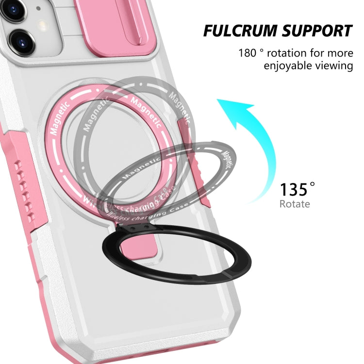 For iPhone 12 Sliding Camshield Magsafe Holder TPU Hybrid PC Phone Case(Pink White)
