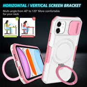 For iPhone 12 Sliding Camshield Magsafe Holder TPU Hybrid PC Phone Case(Pink White)