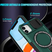 For iPhone 12 Sliding Camshield Magsafe Holder TPU Hybrid PC Phone Case(Deep Green)