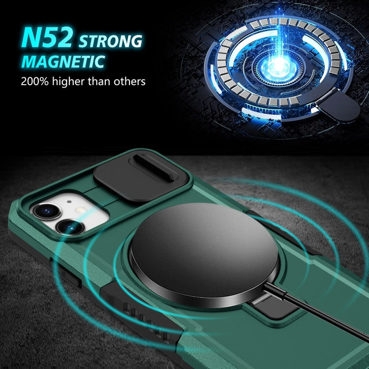 For iPhone 12 Sliding Camshield Magsafe Holder TPU Hybrid PC Phone Case(Deep Green)