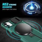 For iPhone 12 Sliding Camshield Magsafe Holder TPU Hybrid PC Phone Case(Deep Green)