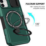 For iPhone 12 Sliding Camshield Magsafe Holder TPU Hybrid PC Phone Case(Deep Green)