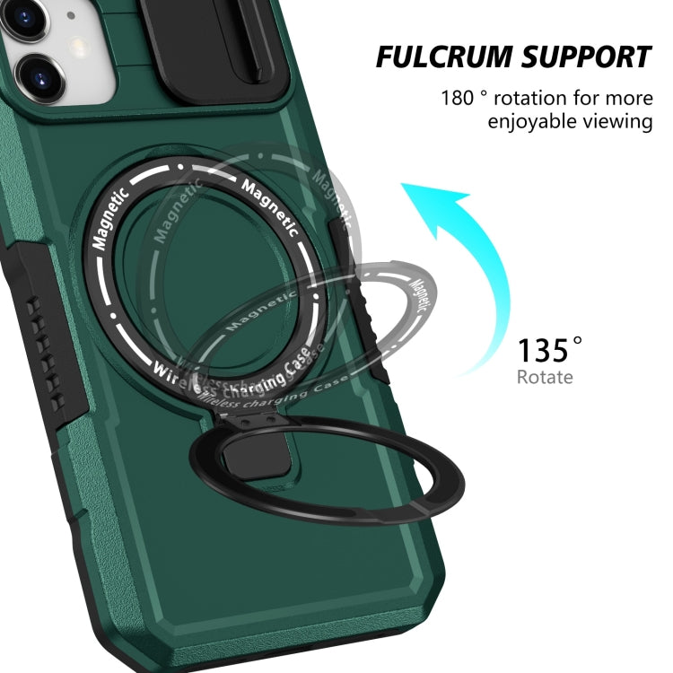 For iPhone 12 Sliding Camshield Magsafe Holder TPU Hybrid PC Phone Case(Deep Green)