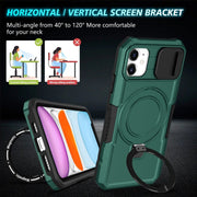 For iPhone 12 Sliding Camshield Magsafe Holder TPU Hybrid PC Phone Case(Deep Green)