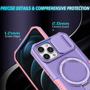 For iPhone 12 Pro Max Sliding Camshield Magsafe Holder TPU Hybrid PC Phone Case(Pink Purple)
