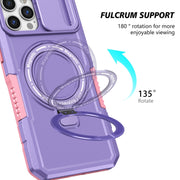 For iPhone 12 Pro Max Sliding Camshield Magsafe Holder TPU Hybrid PC Phone Case(Pink Purple)