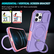 For iPhone 12 Pro Max Sliding Camshield Magsafe Holder TPU Hybrid PC Phone Case(Pink Purple)