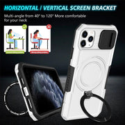 For iPhone 11 Pro Max Sliding Camshield Magsafe Holder TPU Hybrid PC Phone Case(Black White)