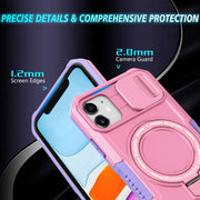 For iPhone 11 Sliding Camshield Magsafe Holder TPU Hybrid PC Phone Case(Purple Pink)