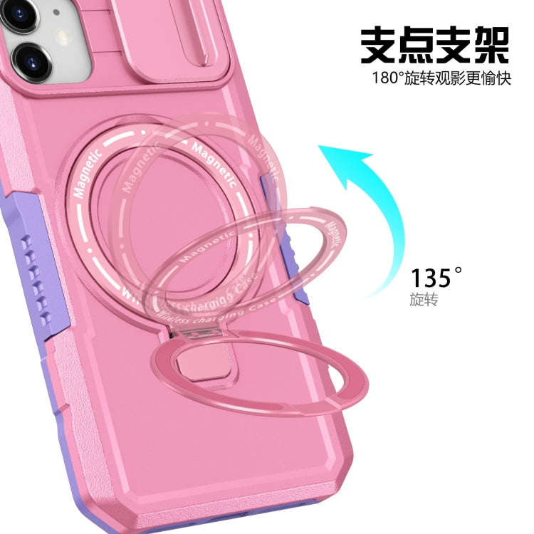 For iPhone 11 Sliding Camshield Magsafe Holder TPU Hybrid PC Phone Case(Purple Pink)