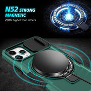 For iPhone 11 Pro Sliding Camshield Magsafe Holder TPU Hybrid PC Phone Case(Deep Green)