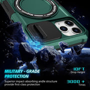 For iPhone 11 Pro Sliding Camshield Magsafe Holder TPU Hybrid PC Phone Case(Deep Green)