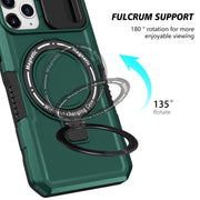 For iPhone 11 Pro Sliding Camshield Magsafe Holder TPU Hybrid PC Phone Case(Deep Green)