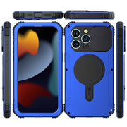For iPhone 15 Pro Max Camera Shield MagSafe Holder Life Water-resistant Phone Case(Blue)
