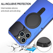 For iPhone 15 Pro Max Camera Shield MagSafe Holder Life Water-resistant Phone Case(Blue)