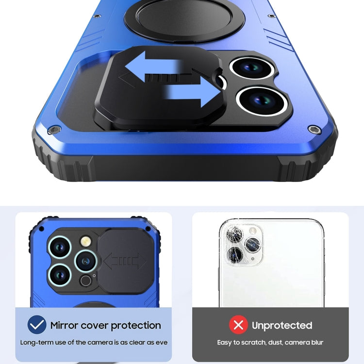 For iPhone 15 Pro Max Camera Shield MagSafe Holder Life Water-resistant Phone Case(Blue)