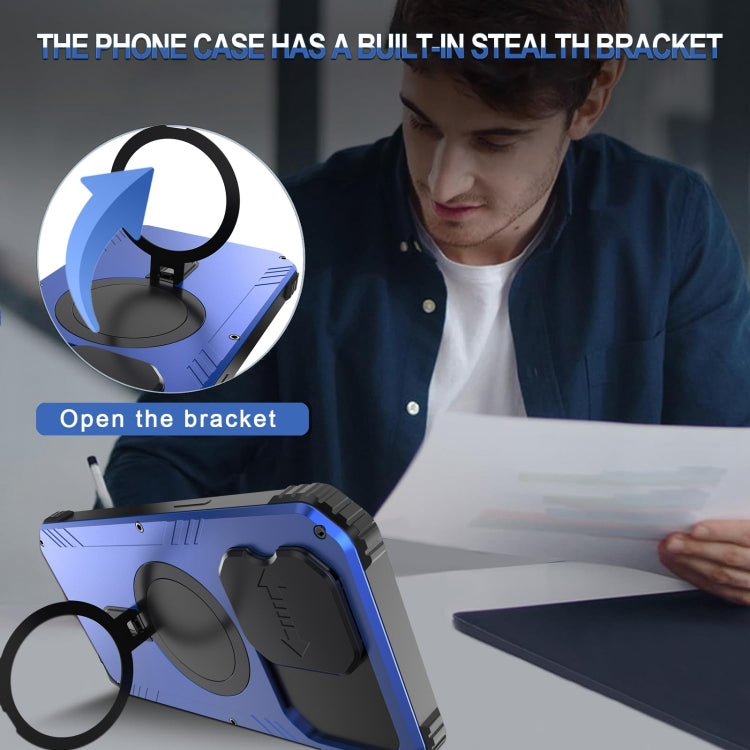 For iPhone 15 Pro Max Camera Shield MagSafe Holder Life Water-resistant Phone Case(Blue)