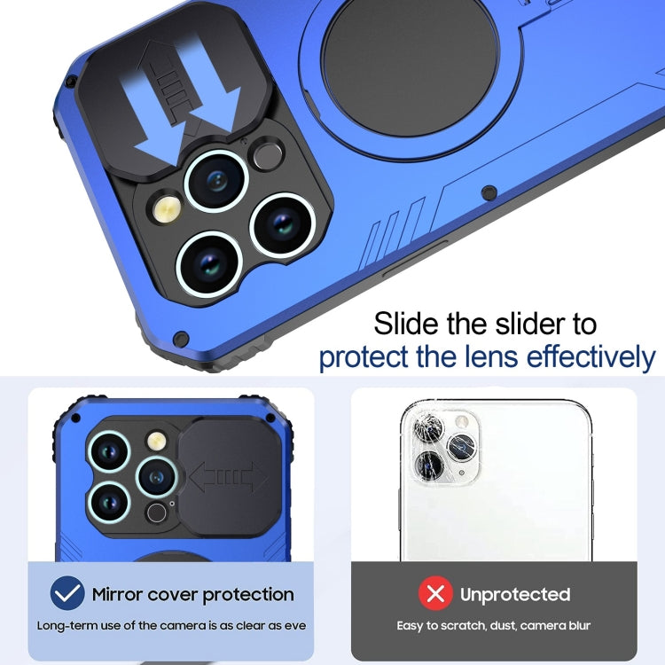 For iPhone 15 Pro Max Camera Shield MagSafe Holder Life Water-resistant Phone Case(Blue)