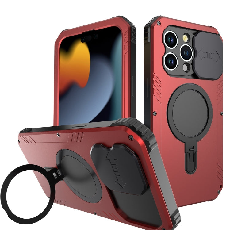 For iPhone 15 Camera Shield MagSafe Holder Life Water-resistant Phone Case(Red)