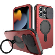 For iPhone 15 Camera Shield MagSafe Holder Life Water-resistant Phone Case(Red)