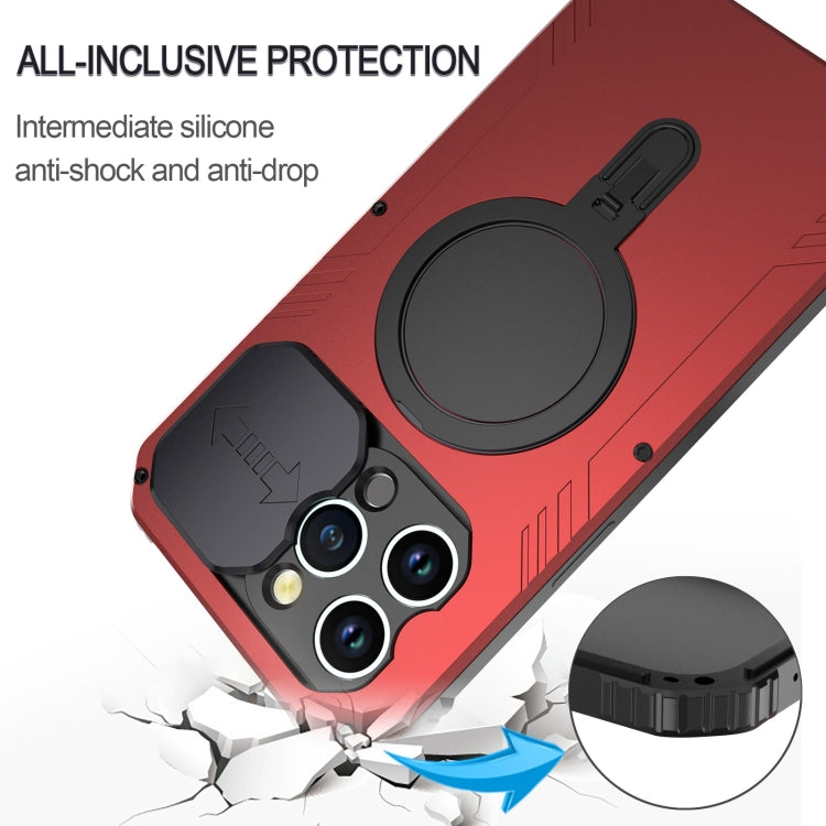 For iPhone 15 Camera Shield MagSafe Holder Life Water-resistant Phone Case(Red)