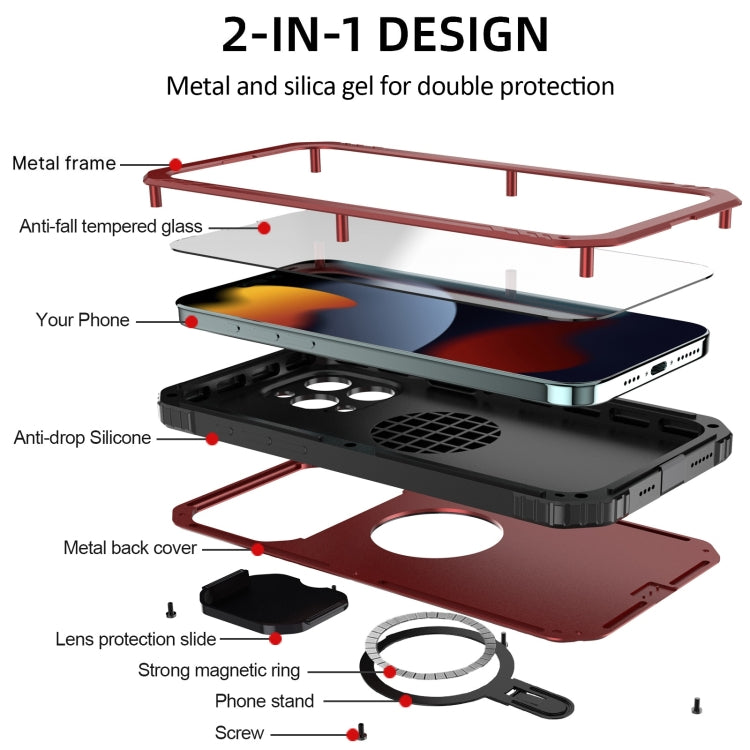 For iPhone 15 Camera Shield MagSafe Holder Life Water-resistant Phone Case(Red)