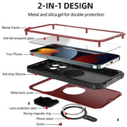For iPhone 15 Camera Shield MagSafe Holder Life Water-resistant Phone Case(Red)