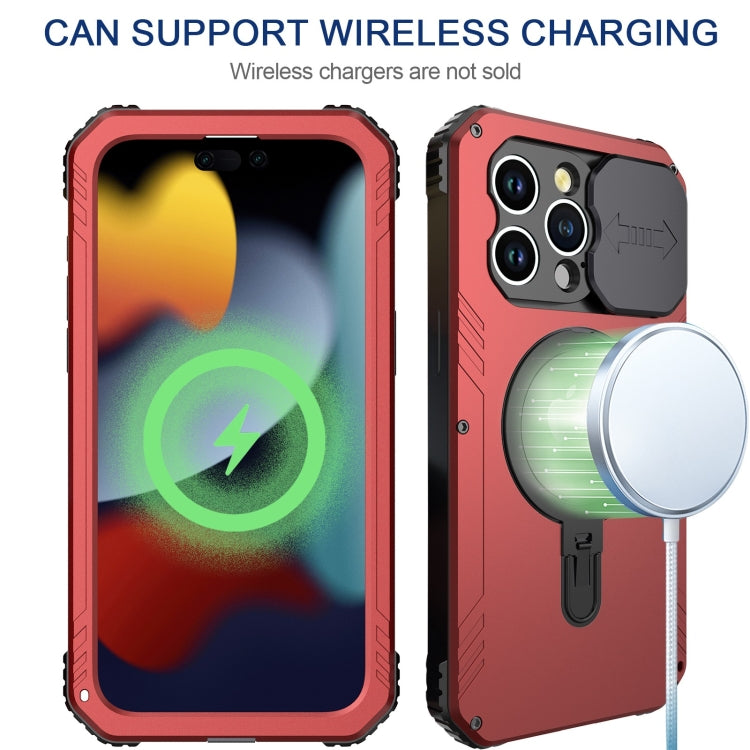 For iPhone 15 Camera Shield MagSafe Holder Life Water-resistant Phone Case(Red)