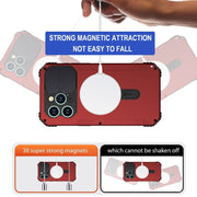 For iPhone 15 Camera Shield MagSafe Holder Life Water-resistant Phone Case(Red)