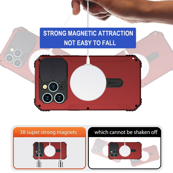 For iPhone 15 Camera Shield MagSafe Holder Life Water-resistant Phone Case(Red)