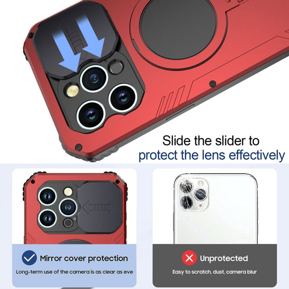 For iPhone 15 Camera Shield MagSafe Holder Life Water-resistant Phone Case(Red)