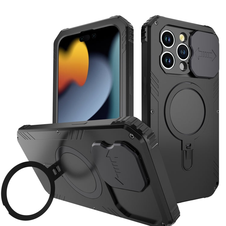 For iPhone 15 Camera Shield MagSafe Holder Life Water-resistant Phone Case(Black)