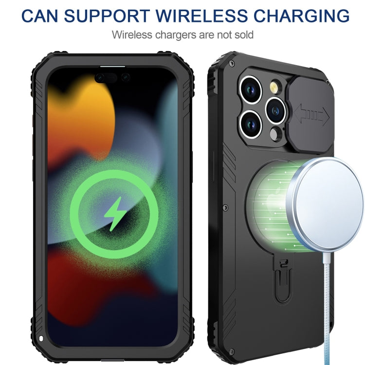For iPhone 15 Camera Shield MagSafe Holder Life Water-resistant Phone Case(Black)