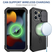 For iPhone 15 Camera Shield MagSafe Holder Life Water-resistant Phone Case(Black)