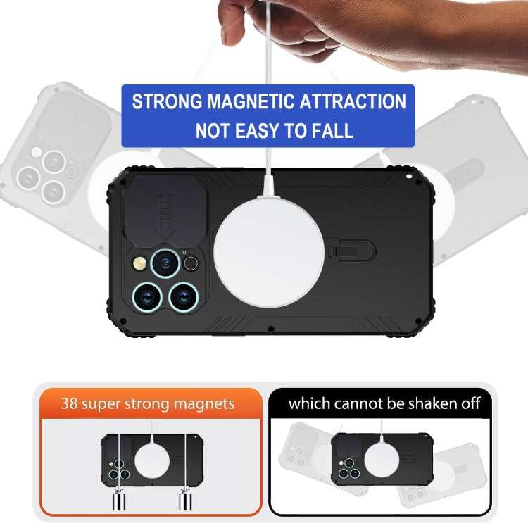 For iPhone 15 Camera Shield MagSafe Holder Life Water-resistant Phone Case(Black)