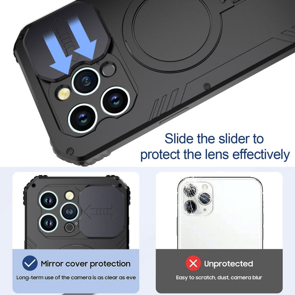 For iPhone 15 Camera Shield MagSafe Holder Life Water-resistant Phone Case(Black)