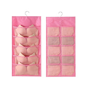 5+10 Grids Underwear Storage Bag Non-woven Double-sided Hanging Storage Bag(Pink)