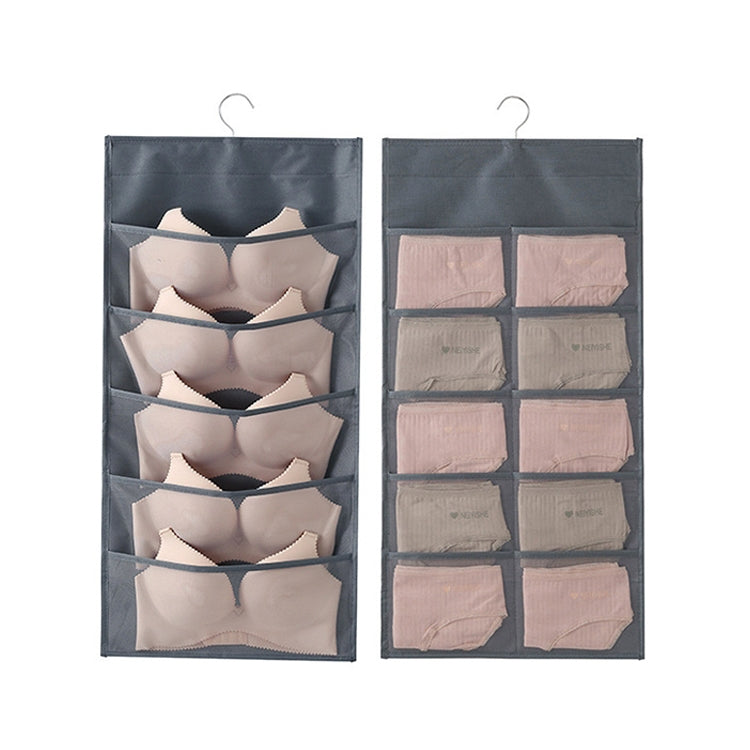 5+10 Grids Underwear Storage Bag Non-woven Double-sided Hanging Storage Bag(Grey)