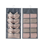 5+10 Grids Underwear Storage Bag Non-woven Double-sided Hanging Storage Bag(Grey)