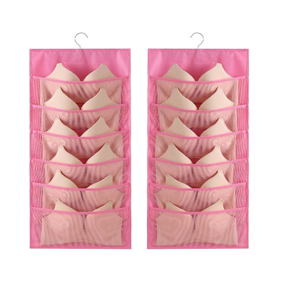 6+6 Grids Underwear Storage Bag Non-woven Double-sided Hanging Storage Bag(Pink)