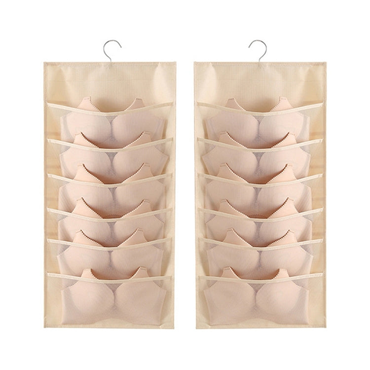 6+6 Grids Underwear Storage Bag Non-woven Double-sided Hanging Storage Bag(Beige)