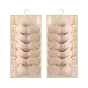 6+6 Grids Underwear Storage Bag Non-woven Double-sided Hanging Storage Bag(Beige)