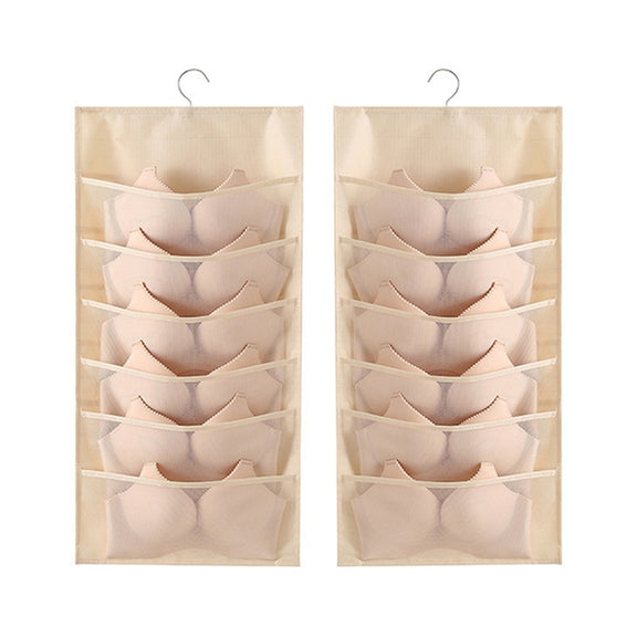 6+6 Grids Underwear Storage Bag Non-woven Double-sided Hanging Storage Bag(Beige)