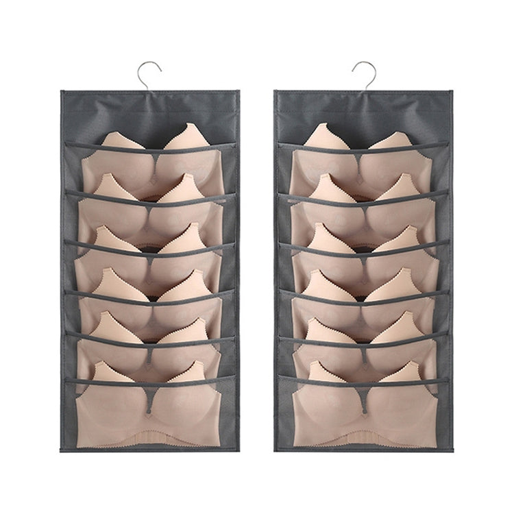 6+6 Grids Underwear Storage Bag Non-woven Double-sided Hanging Storage Bag(Grey)
