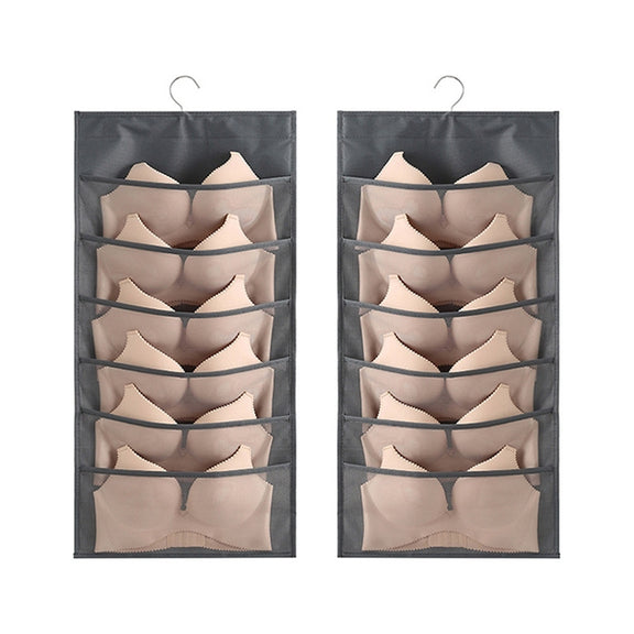 6+6 Grids Underwear Storage Bag Non-woven Double-sided Hanging Storage Bag(Grey)